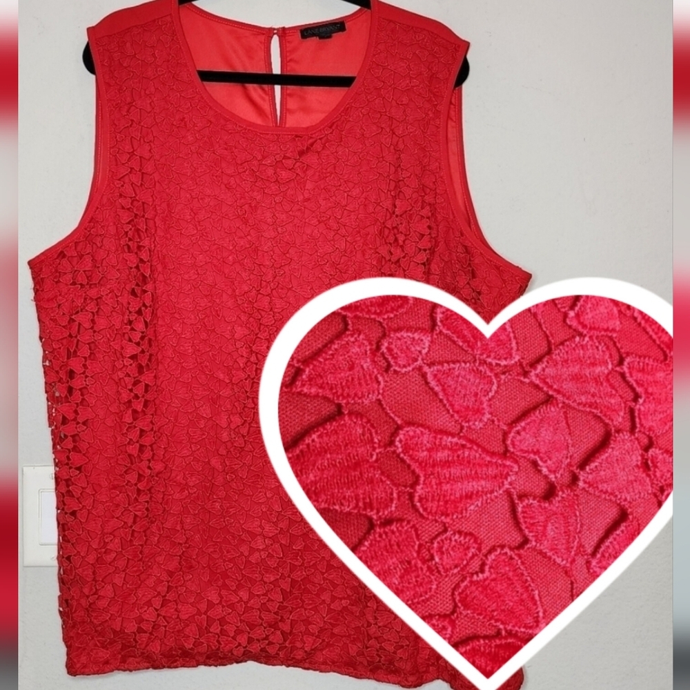 Lane Bryant Heart Lace Crochet Sleeveless Red Top Women's Plus Size 22